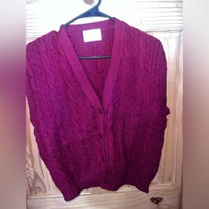 VINTAGE Pendleton Burgundy Sweater Vest Button Size L Cable Knit Virgin Wool